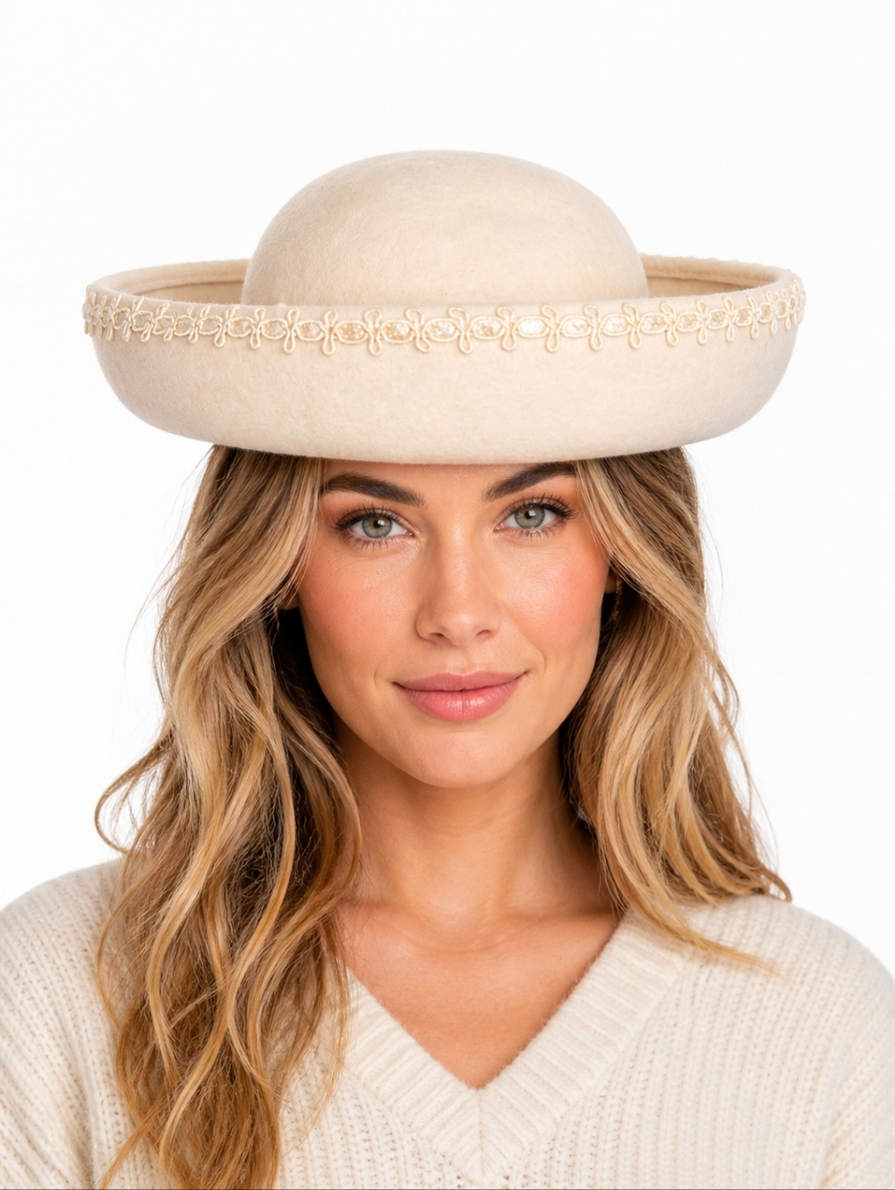 Vintage Ivory‎ felt Soutache hat